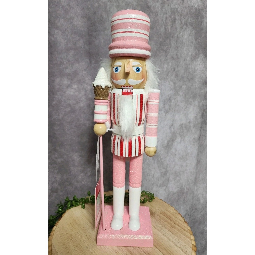 Pink & Red Ice Cream Nutcracker King Guard Glitter Shabby Chic 14" Valentines‎